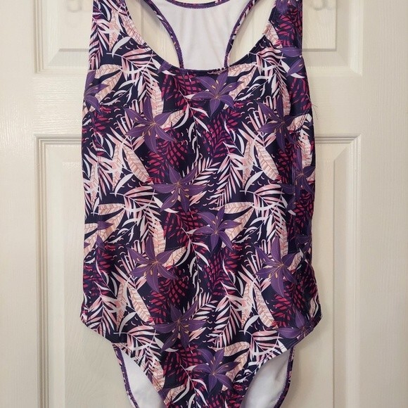 Nicole Miller purple floral raspberry sorbet Racerback One-piece Swimsuit 3X NWT - Picture 3 of 14